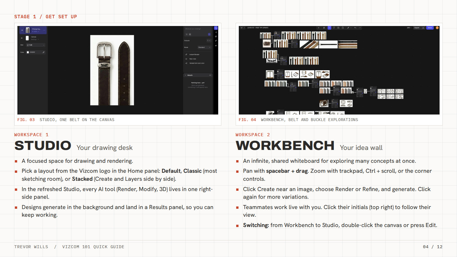 Vizcom 101 guide, page 4: Studio and Workbench, the two workspaces