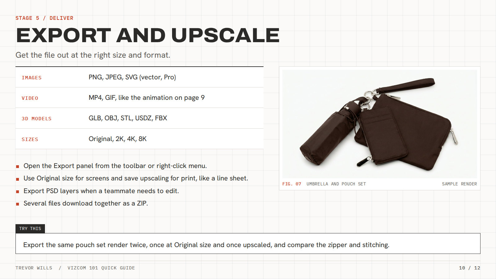 Vizcom 101 guide, page 10: Export and upscale