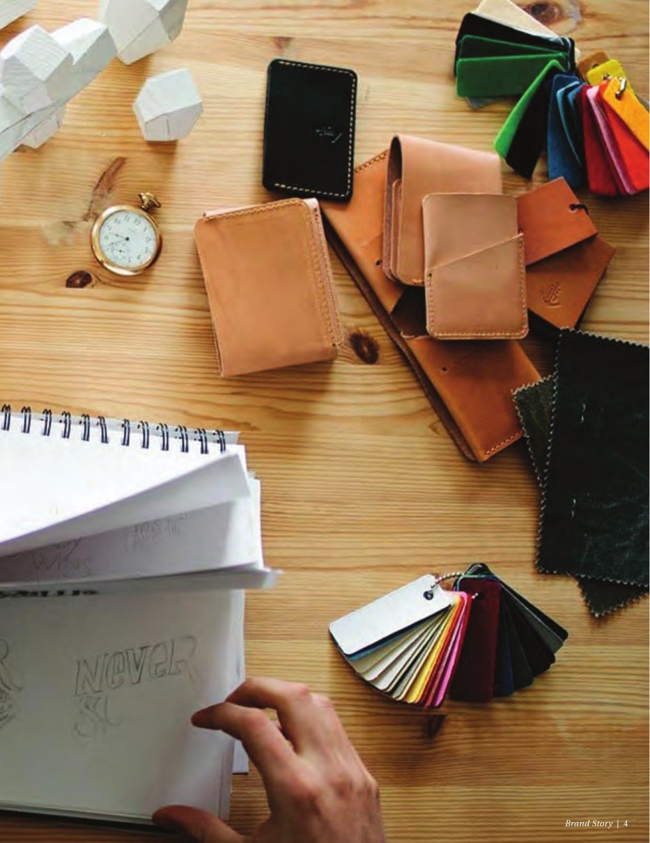 Desk with leather goods and color swatches