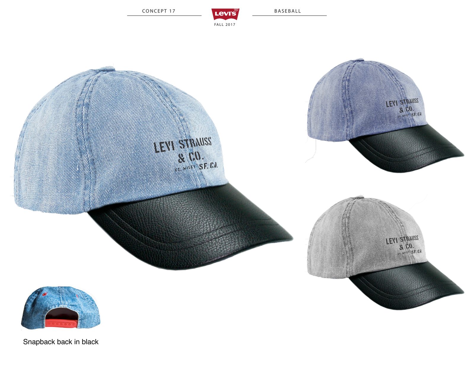 Levi’s concept: washed denim baseball cap with leather brim