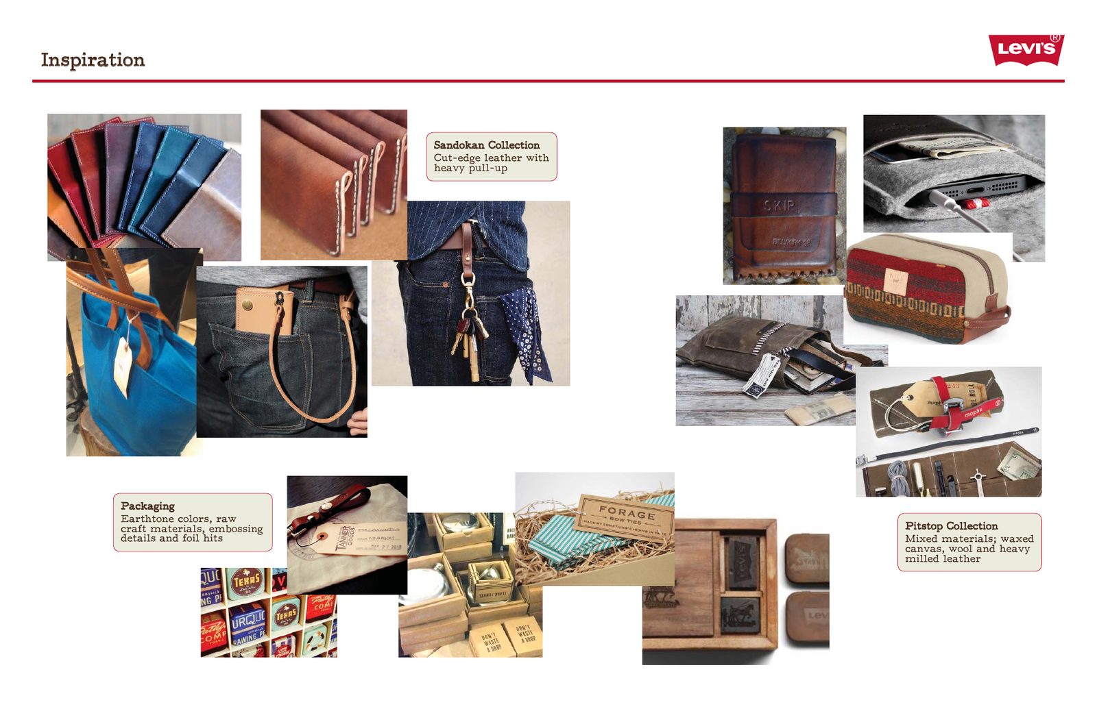 Inspiration page: material, packaging and collection references