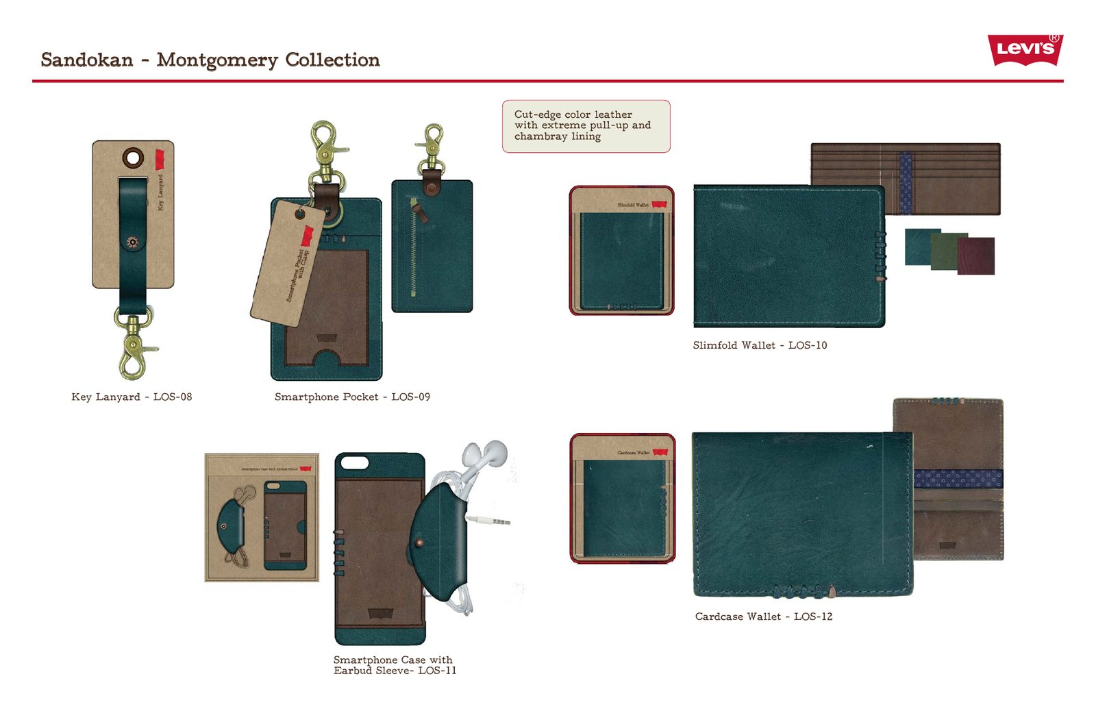 Montgomery collection: cut-edge color leather with chambray lining, from key lanyard to card case