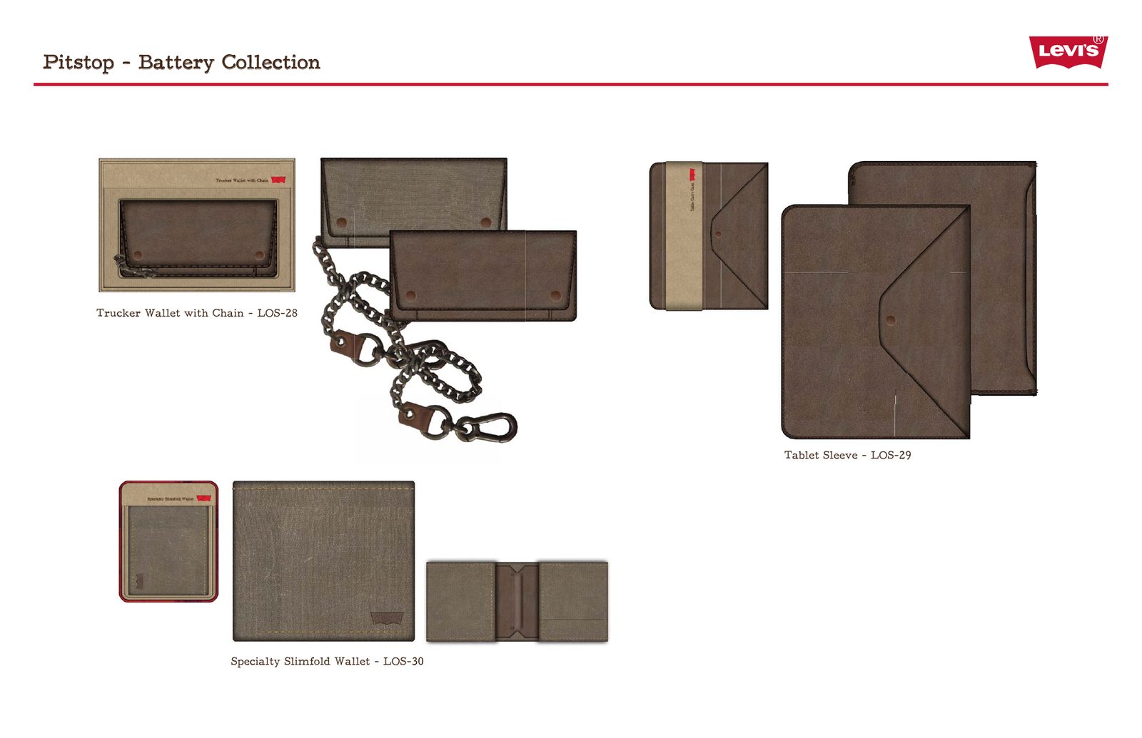 Battery collection: trucker wallet with chain, specialty slimfold and tablet sleeve