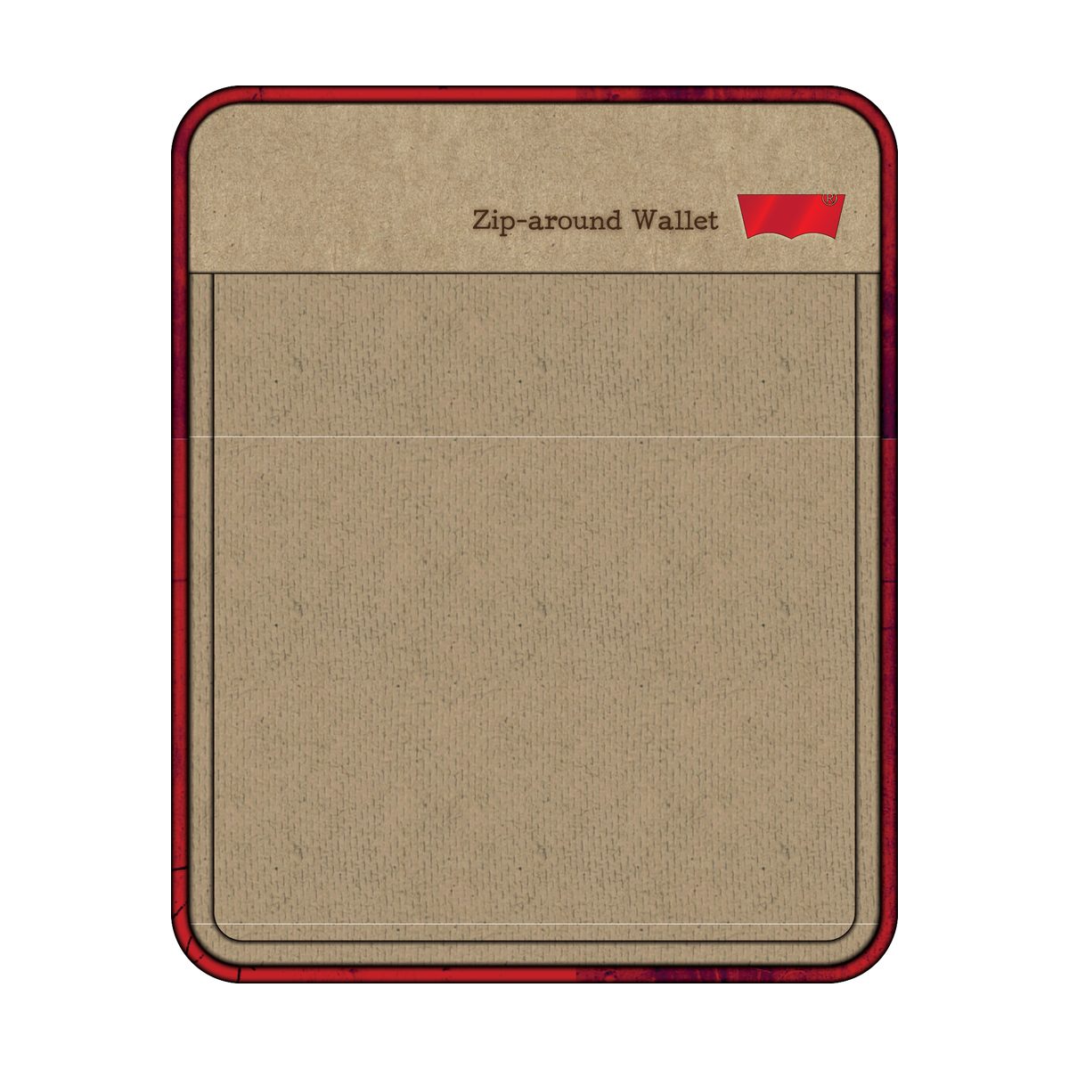 Kraft card for the zip-around wallet with the red Batwing