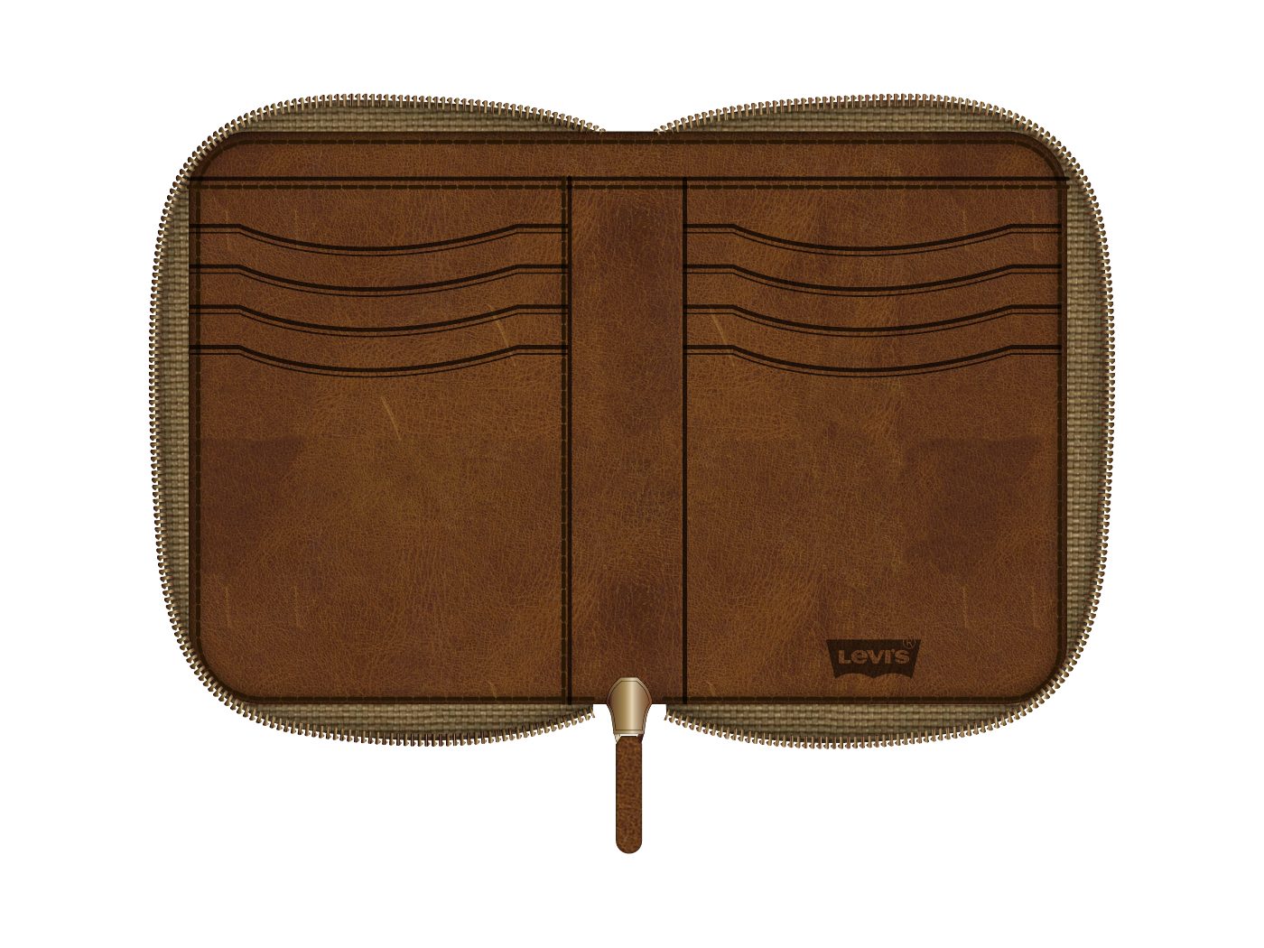 CAD of the Levi’s zip-around wallet, open