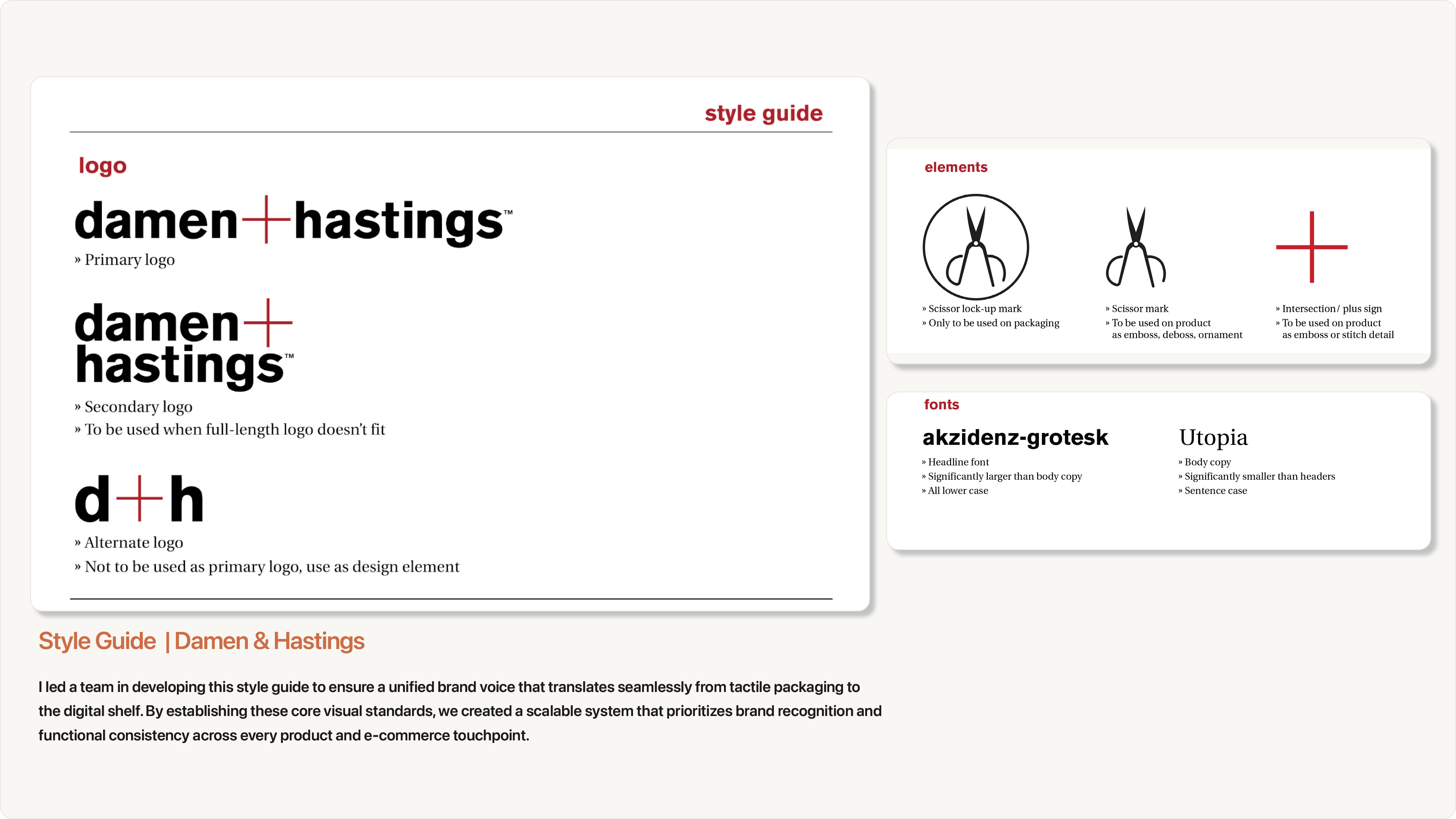 Damen + Hastings logo and brand identity